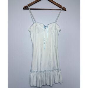 Vintage-Inspo Striped Mini Dress w/ Ruffle Hem & Satin Ribbon Detail S Coquette